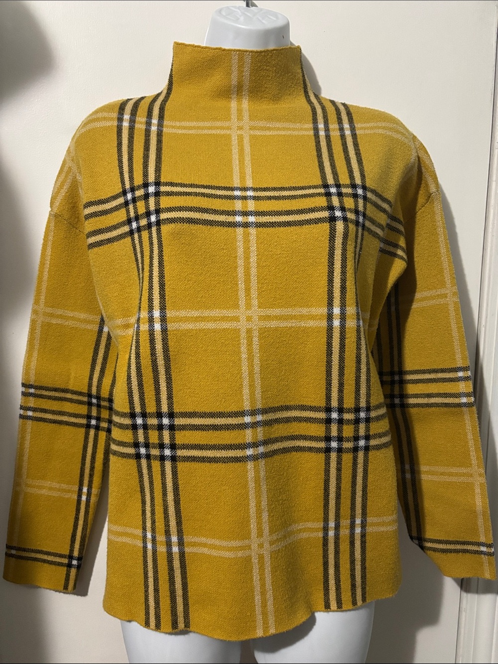 Nicole Miller Yellow Plaid Turtleneck Sweater